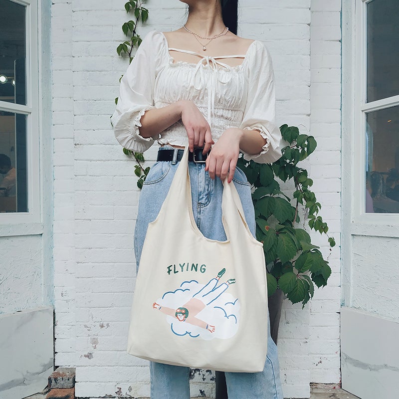 Bufan Liangpin/ Supply Cute Girl Illustration Canvas Bag Female Student Large Capacity Shoulder Bag - Image 1