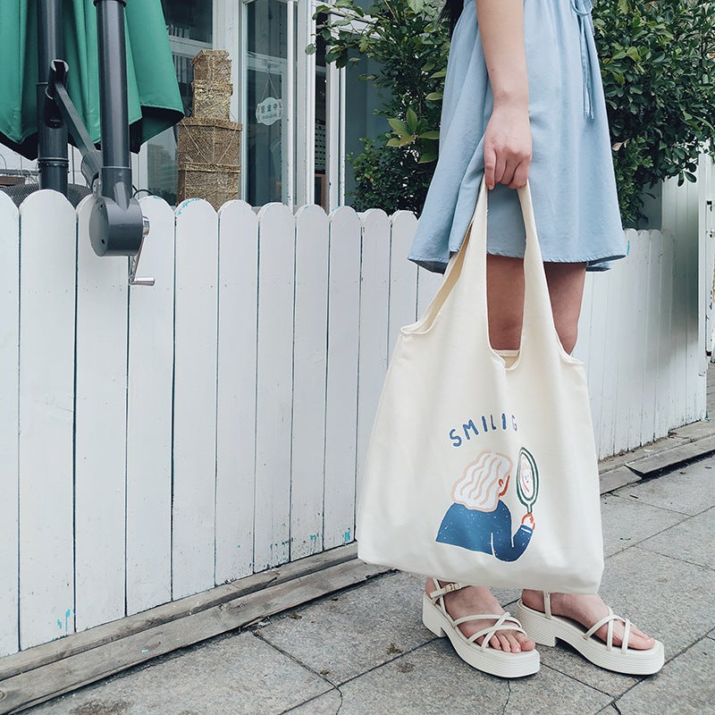 Bufan Liangpin/ Supply Cute Girl Illustration Canvas Bag Female Student Large Capacity Shoulder Bag - Image 4