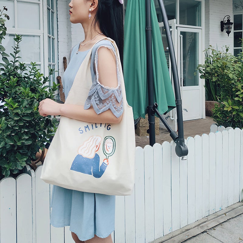 Bufan Liangpin/ Supply Cute Girl Illustration Canvas Bag Female Student Large Capacity Shoulder Bag - Image 2