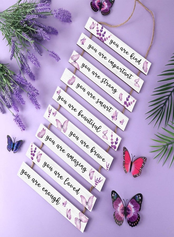 Burbell 9 Pcs Purple Butterfly Inspirational Wall Decor Butterfly Wall Art Girls Bedroom Decor Purple Wooden Hanging Art Signs Xmas Gift for Girls Bedroom Living Room Kitchen Office - Image 3