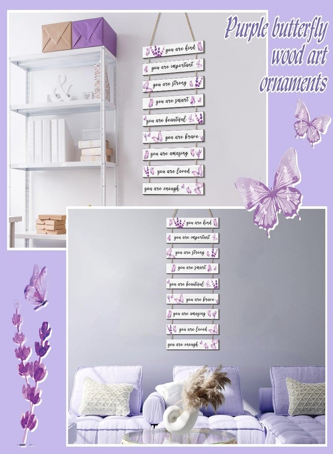 Burbell 9 Pcs Purple Butterfly Inspirational Wall Decor Butterfly Wall Art Girls Bedroom Decor Purple Wooden Hanging Art Signs Xmas Gift for Girls Bedroom Living Room Kitchen Office - Image 5