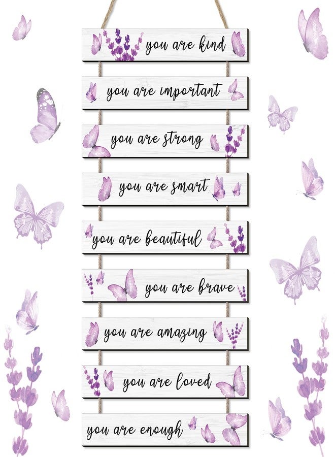 Burbell 9 Pcs Purple Butterfly Inspirational Wall Decor Butterfly Wall Art Girls Bedroom Decor Purple Wooden Hanging Art Signs Xmas Gift for Girls Bedroom Living Room Kitchen Office - Image 1
