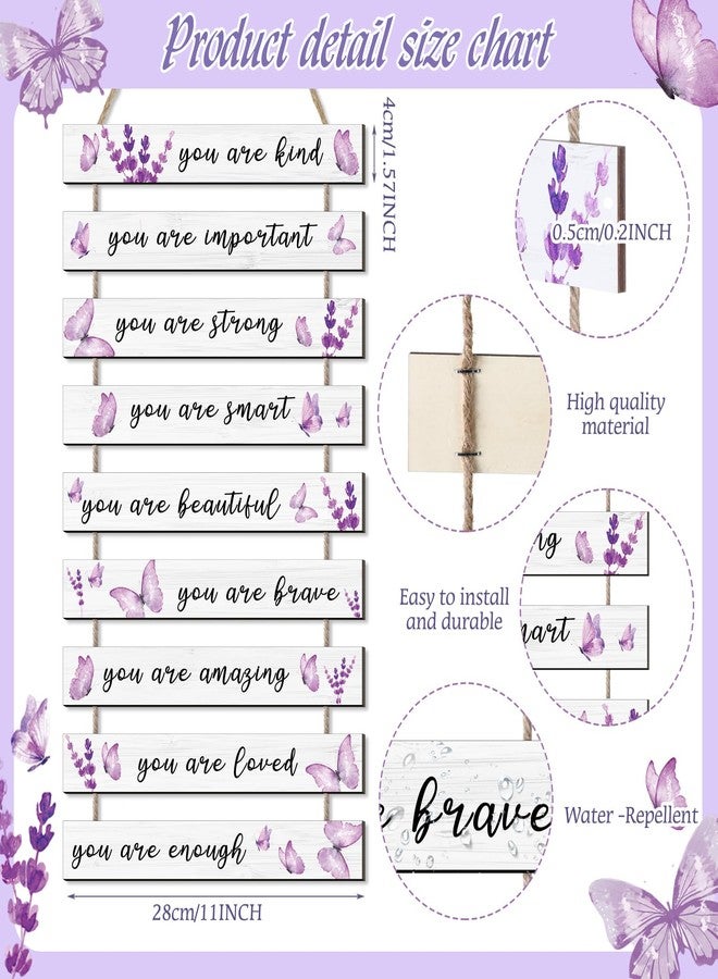 Burbell 9 Pcs Purple Butterfly Inspirational Wall Decor Butterfly Wall Art Girls Bedroom Decor Purple Wooden Hanging Art Signs Xmas Gift for Girls Bedroom Living Room Kitchen Office - Image 2