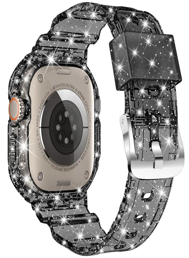 XYF Compatible with Crystal Clear Apple Watch Bands 45mm 44mm 46mm 42mm 41mm 40mm 38mm 49mm Bumper Protective Case for Women Men Jelly Sport Band for iWatch Ultra 2/1, Black Glitter, 49mm-Ultra 3/2/1 - Image 2