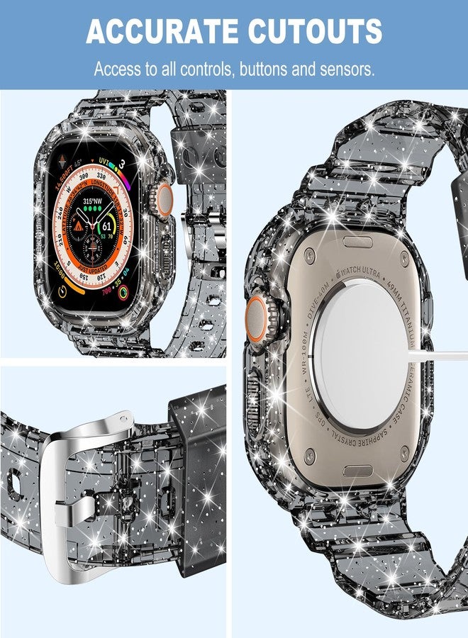 XYF Compatible with Crystal Clear Apple Watch Bands 45mm 44mm 46mm 42mm 41mm 40mm 38mm 49mm Bumper Protective Case for Women Men Jelly Sport Band for iWatch Ultra 2/1, Black Glitter, 49mm-Ultra 3/2/1 - Image 4