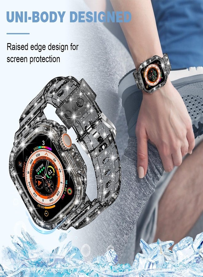 XYF Compatible with Crystal Clear Apple Watch Bands 45mm 44mm 46mm 42mm 41mm 40mm 38mm 49mm Bumper Protective Case for Women Men Jelly Sport Band for iWatch Ultra 2/1, Black Glitter, 49mm-Ultra 3/2/1 - Image 5
