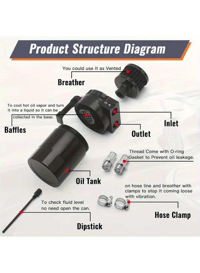 Silvery Aluminum Engine Oil Separator Kit With Breather Filter And 6 Fittings 10 14oz - Image 2
