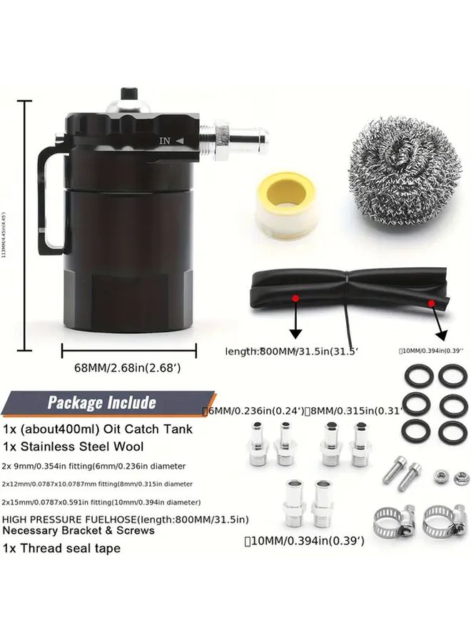 Silvery Aluminum Engine Oil Separator Kit With Breather Filter And 6 Fittings 10 14oz - Image 4