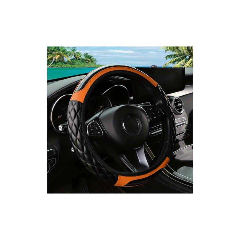Couslcd Car Steering Wheel Cover 14515inch Leather AntiSlip Car Wheel Cover Protector Safety Comfortable Desgin Universal Auto Steering Wheels Accessories for Cars Truck SUV Orange - Image 3
