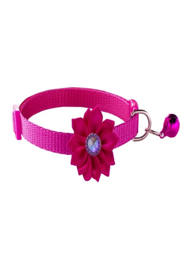 LitVibes Cat Collar Breakaway With Bell,Kitten & Small Dogs Soft Adjustable Collar Safe,Solid & Protection For Cats & Puppies,Cute Kitty Neckband With Flower Design-Dark Pink,?14 cm,W_2 cm - Image 1