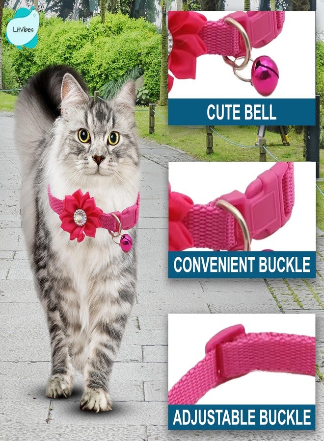 LitVibes Cat Collar Breakaway With Bell,Kitten & Small Dogs Soft Adjustable Collar Safe,Solid & Protection For Cats & Puppies,Cute Kitty Neckband With Flower Design-Dark Pink,?14 cm,W_2 cm - Image 5