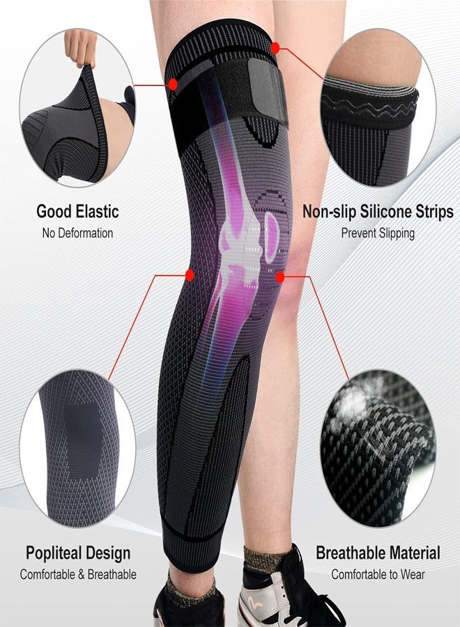 RATSAW Leg Compression Sleeve Full Leg 2 Pack Long Knee Brace for Men Women Knee Support Protector for Running Weightlifting Workout Joint Pain Relief Meniscus Tear Arthritis Tendinitis - Image 2