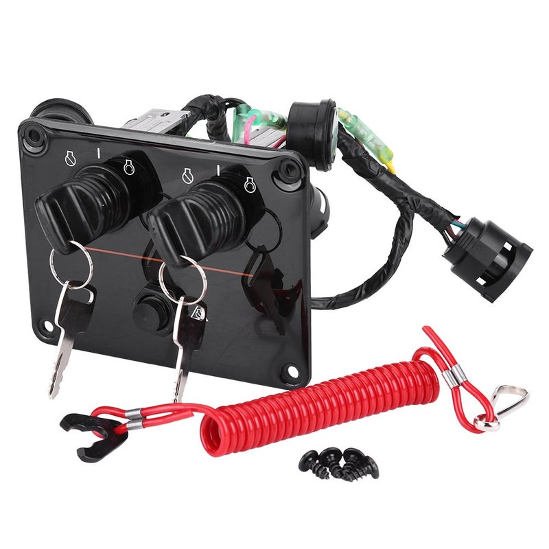 Dual Key Switch Panel Kit 6K1825700800 12V 01W Dual Engine Key Switch Panel Switch Assembly Replacement Fit for Outboard Double Vertical Control Engines