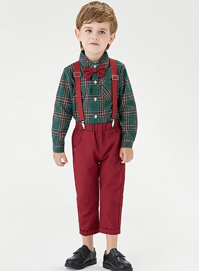 AGQT Infant Boys Christmas Gentleman Set Formal Suit Long Sleeve Bow Tie Shirt Romper Suspenders Shorts Pants 3-6 Months - Image 2