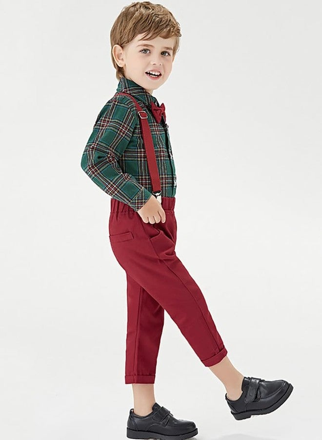 AGQT Infant Boys Christmas Gentleman Set Formal Suit Long Sleeve Bow Tie Shirt Romper Suspenders Shorts Pants 3-6 Months - Image 3