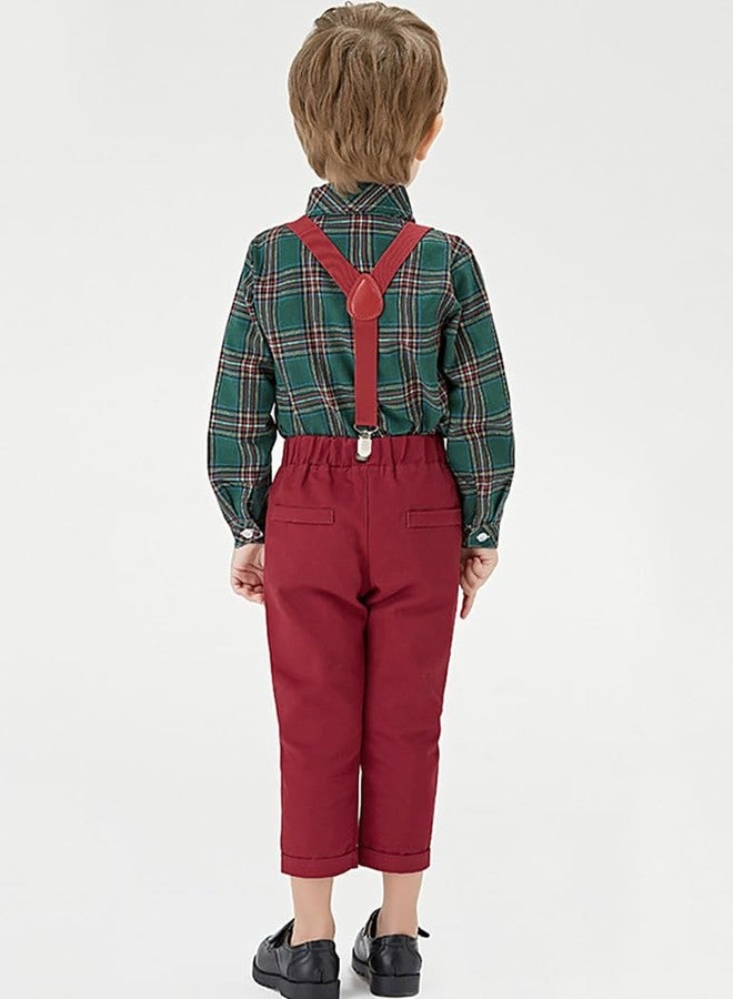 AGQT Infant Boys Christmas Gentleman Set Formal Suit Long Sleeve Bow Tie Shirt Romper Suspenders Shorts Pants 3-6 Months - Image 4