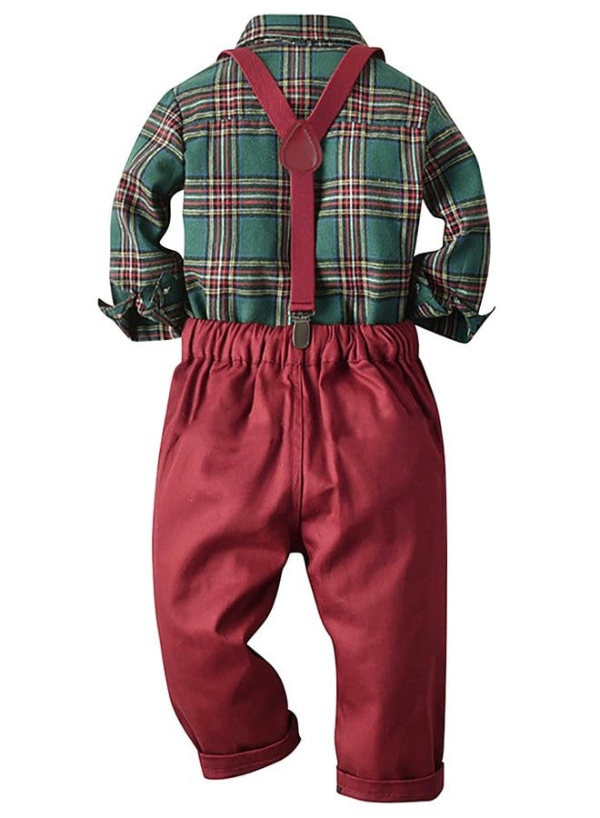 AGQT Infant Boys Christmas Gentleman Set Formal Suit Long Sleeve Bow Tie Shirt Romper Suspenders Shorts Pants 3-6 Months - Image 5
