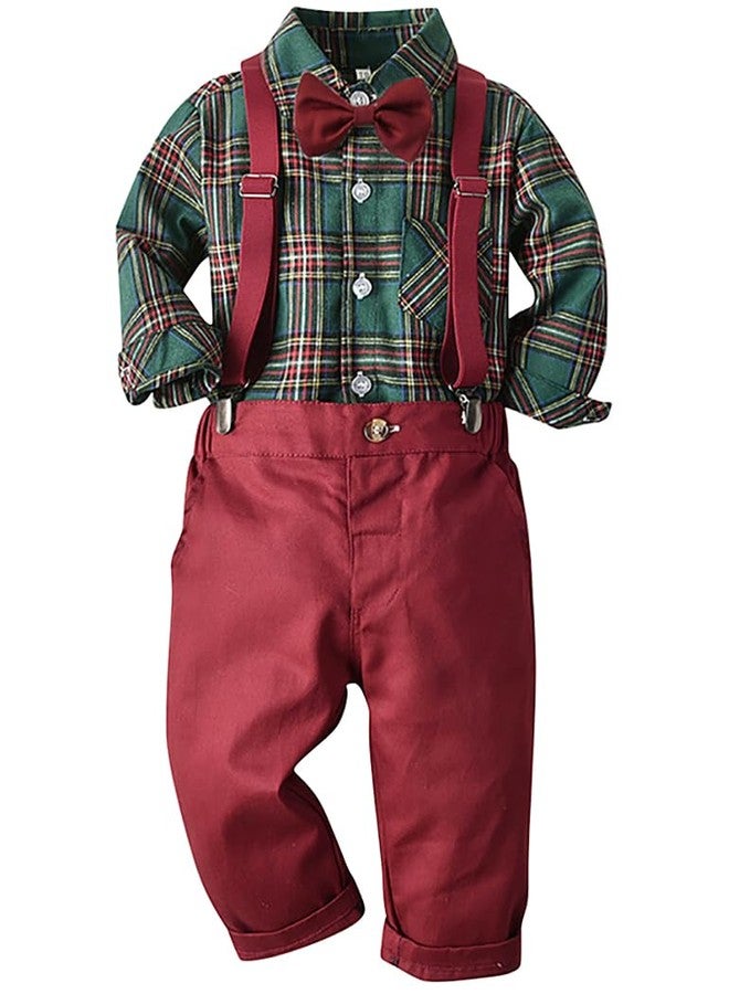 AGQT Infant Boys Christmas Gentleman Set Formal Suit Long Sleeve Bow Tie Shirt Romper Suspenders Shorts Pants 3-6 Months - Image 1
