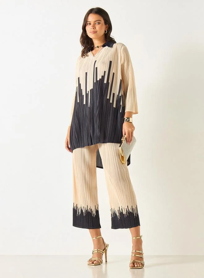 2Xtremz 2Xtremz Printed High-Low Top with Collar and 3/4 Sleeves