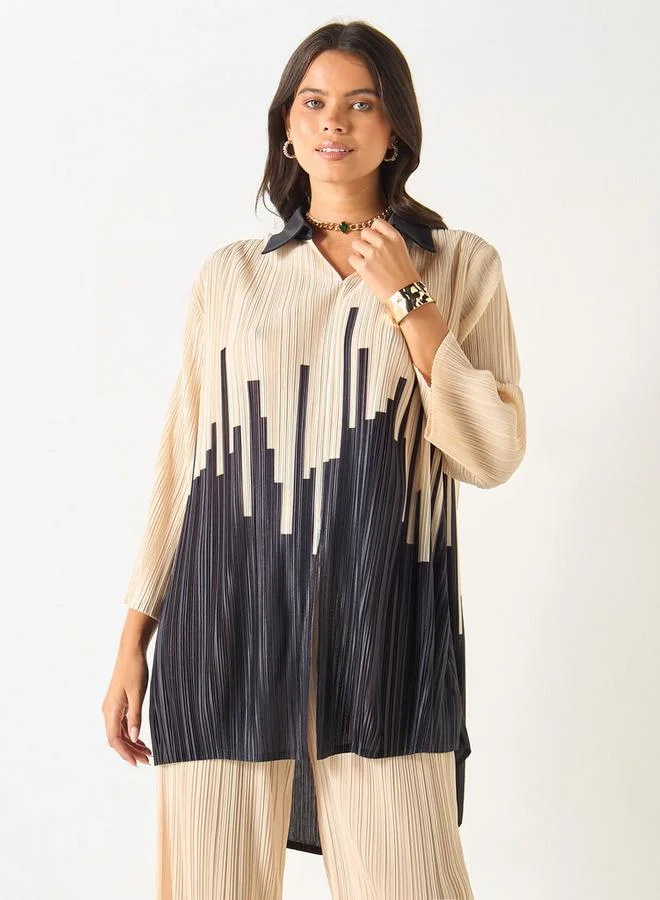 2Xtremz 2Xtremz Printed High-Low Top with Collar and 3/4 Sleeves