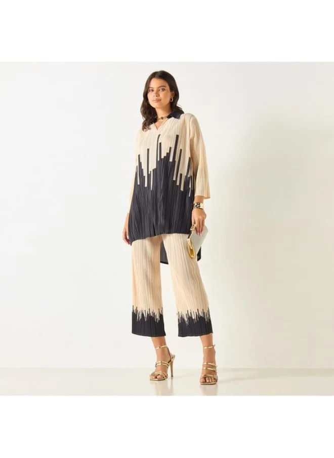 2Xtremz 2Xtremz Printed High-Low Top with Collar and 3/4 Sleeves