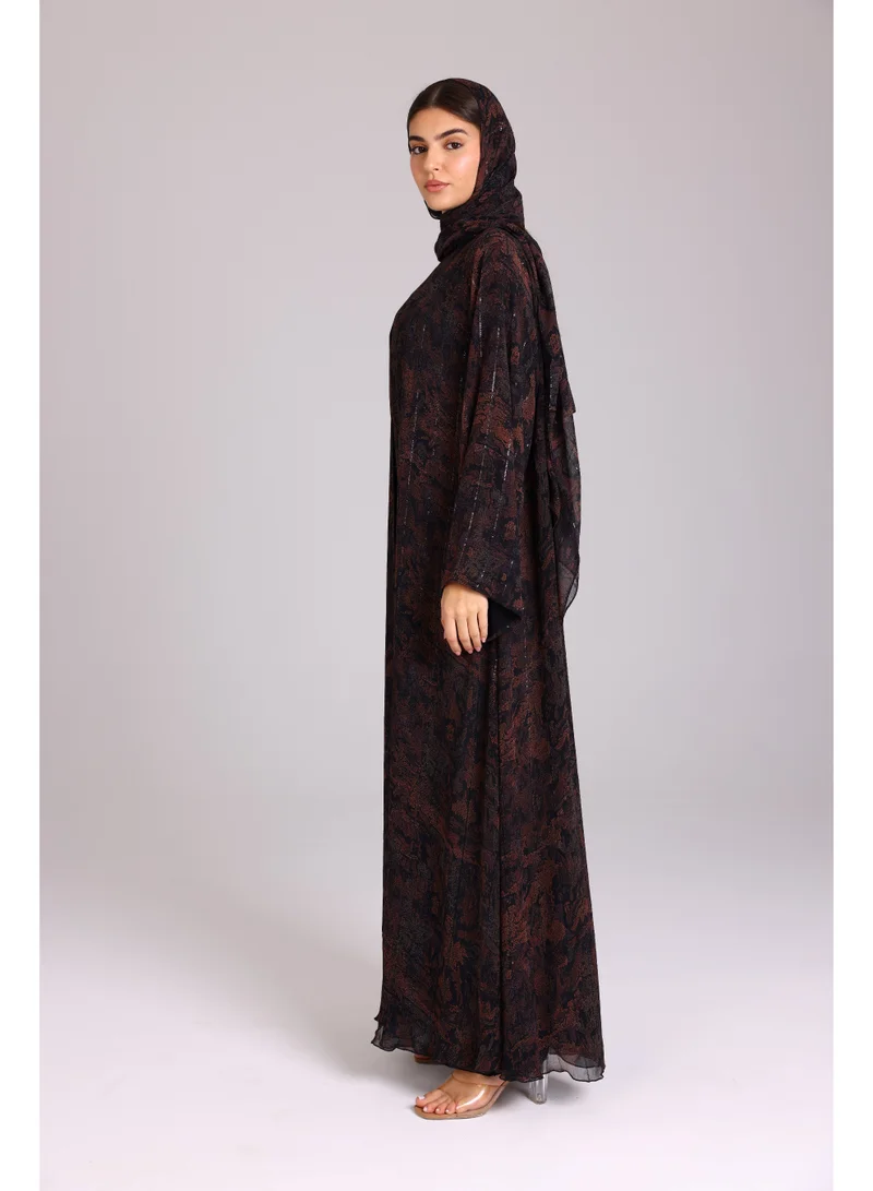 Ikkxa  Modern Maxi Unique Prints Brown Abaya for Women | Best Price UAE