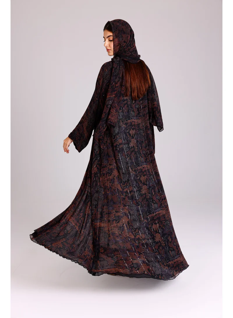 Ikkxa  Modern Maxi Unique Prints Brown Abaya for Women | Best Price UAE