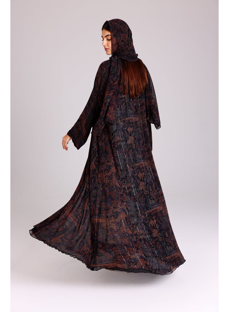 اكسا عباية عصرية قصة واسعة نقوش مميزة بني - Image 4