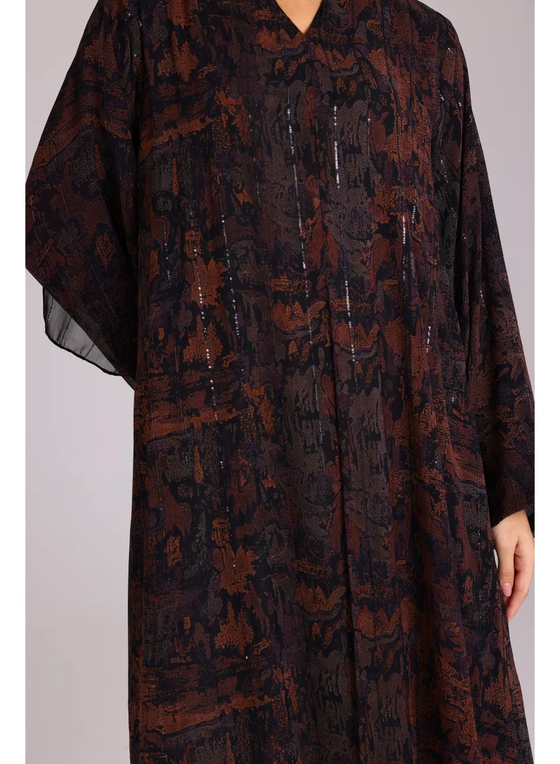 Ikkxa  Modern Maxi Unique Prints Brown Abaya for Women | Best Price UAE