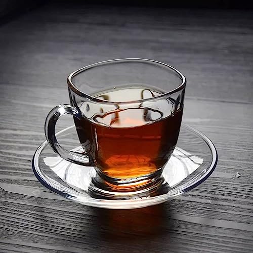 MARTVIA Premium Classic Glass Tea & Coffee Cup and Saucer - 250 ML, for Transparent Espresso Cappuccino hot Chocolate, Cups and Saucer Set for Coffee, Green Tea (Crystal Set 4 Cup and 4 Saucer) - Image 2
