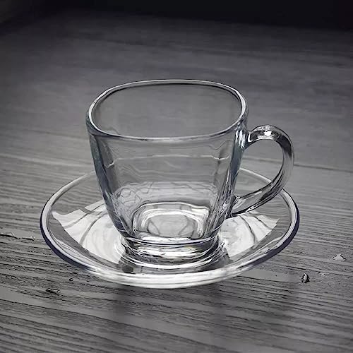 MARTVIA Premium Classic Glass Tea & Coffee Cup and Saucer - 250 ML, for Transparent Espresso Cappuccino hot Chocolate, Cups and Saucer Set for Coffee, Green Tea (Crystal Set 4 Cup and 4 Saucer) - Image 4