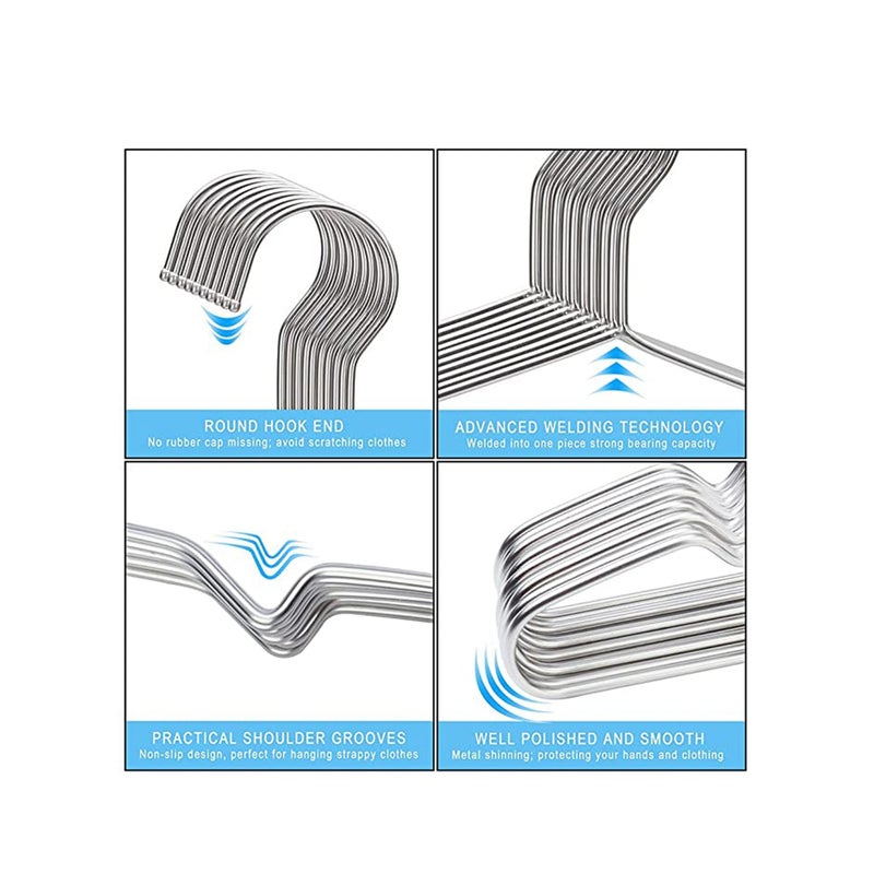 SOLARAE شماعات معاطف 10 عبوة شماعات سلكية ثقيلة من الفولاذ المقاوم للصدأ مع أخاديد غير قابلة للانزلاق، قميص، شماعات ملابس معدنية فائقة النحافة لتوفير المساحة 16.5 بوصة - Image 5