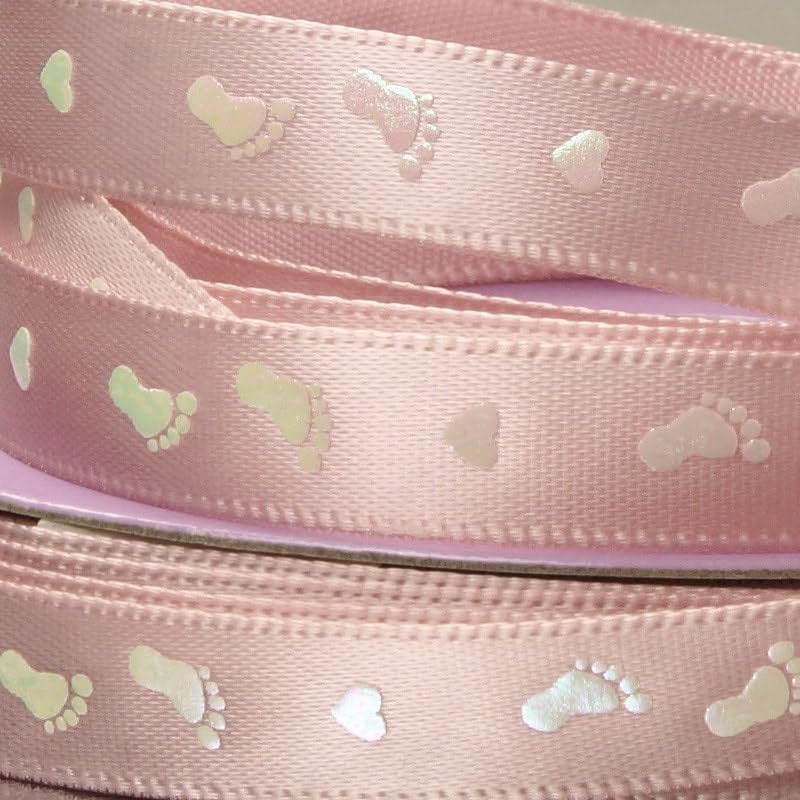 Paper Mart 38 X 25 Yards Pink Baby Girl Foot Print Satin Ribbon