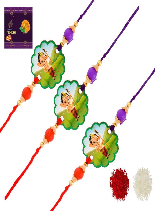 AR Eyewar Multicolor Three Ganesha Kids Rakhi Combo Set (ARR211178)