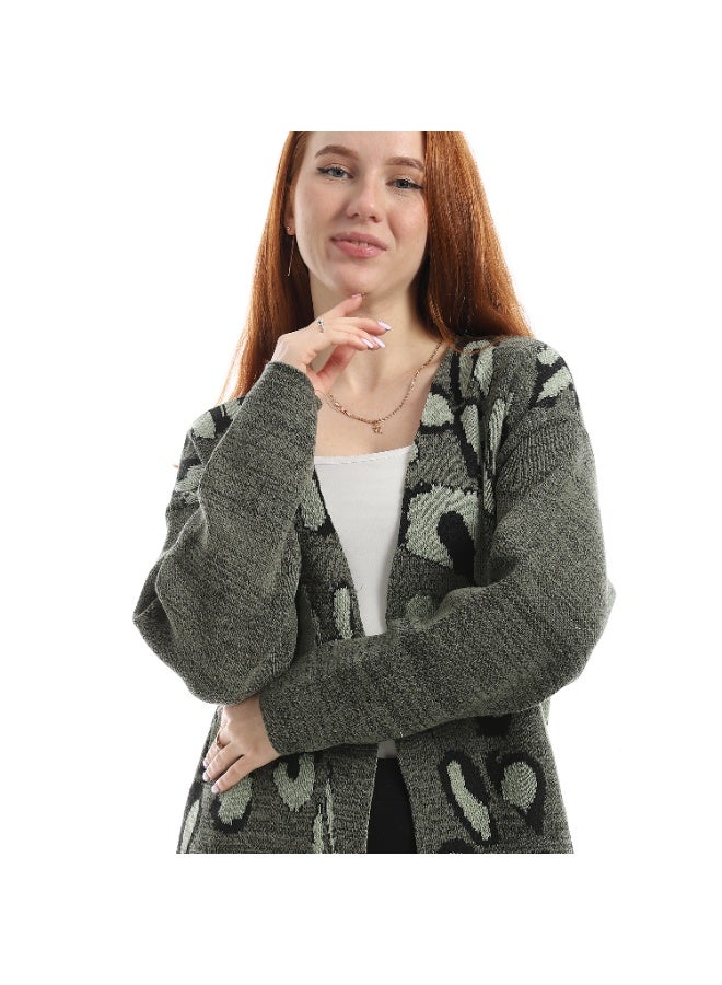 سيزار كارديجان حريمي صوف طويل مزود بنقوش وشراشيب - Image 5