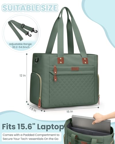 Pritent Diaper Bag Tote for Working Mom Large Travel Diaper Tote for Mom and Dad with 14 Inch Laptop Sleeve Mommy Maternity Travel Baby Bag for Boys and Girls Green - Image 3