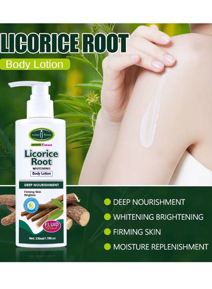 Aichun beauty 230ml Licorice Root Whitening Body Lotion Deep Nourishment Firming Skin Brighten Lightening Oil Skin Softens Repair Herbal Extract Licorice Root Body Lotion Skin Moisturizing Body Lotion - Image 3
