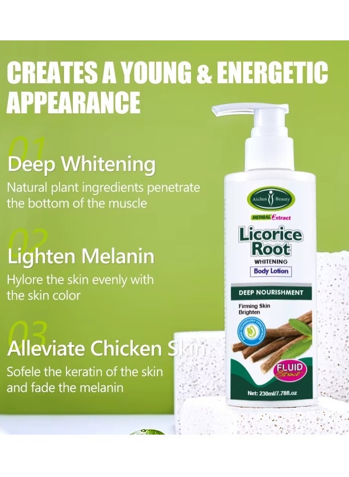 Aichun beauty 230ml Licorice Root Whitening Body Lotion Deep Nourishment Firming Skin Brighten Lightening Oil Skin Softens Repair Herbal Extract Licorice Root Body Lotion Skin Moisturizing Body Lotion - Image 2