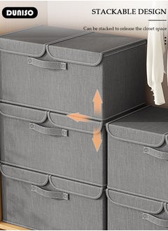 DUNISO 2pcs Foldable Closet Storage Organizer with lid,Wardrobe Clothes Organizer For Organizing Clothing, Sheets, Toys, Books,Washable Closet Storage Boxes with Carrying Handles Cube Stackable Storage Bin for Home Bedroom Office  - Image 5