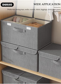 DUNISO 2pcs Foldable Closet Storage Organizer with lid,Wardrobe Clothes Organizer For Organizing Clothing, Sheets, Toys, Books,Washable Closet Storage Boxes with Carrying Handles Cube Stackable Storage Bin for Home Bedroom Office  - Image 3