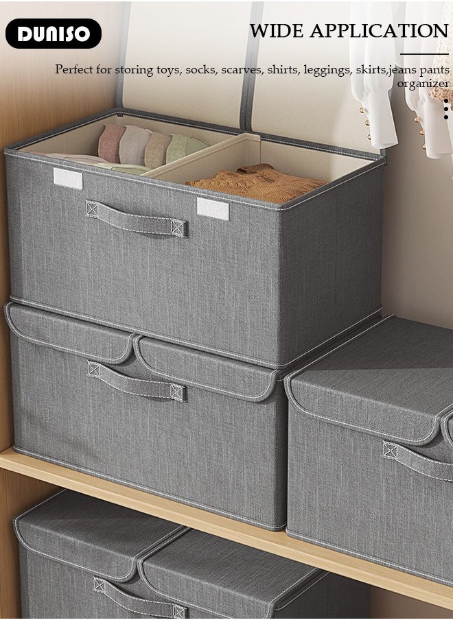 DUNISO 2pcs Foldable Closet Storage Organizer with lid,Wardrobe Clothes Organizer For Organizing Clothing, Sheets, Toys, Books,Washable Closet Storage Boxes with Carrying Handles Cube Stackable Storage Bin for Home Bedroom Office  - Image 3