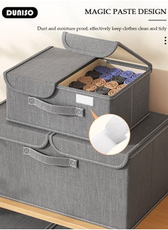 DUNISO 2pcs Foldable Closet Storage Organizer with lid,Wardrobe Clothes Organizer For Organizing Clothing, Sheets, Toys, Books,Washable Closet Storage Boxes with Carrying Handles Cube Stackable Storage Bin for Home Bedroom Office  - Image 2
