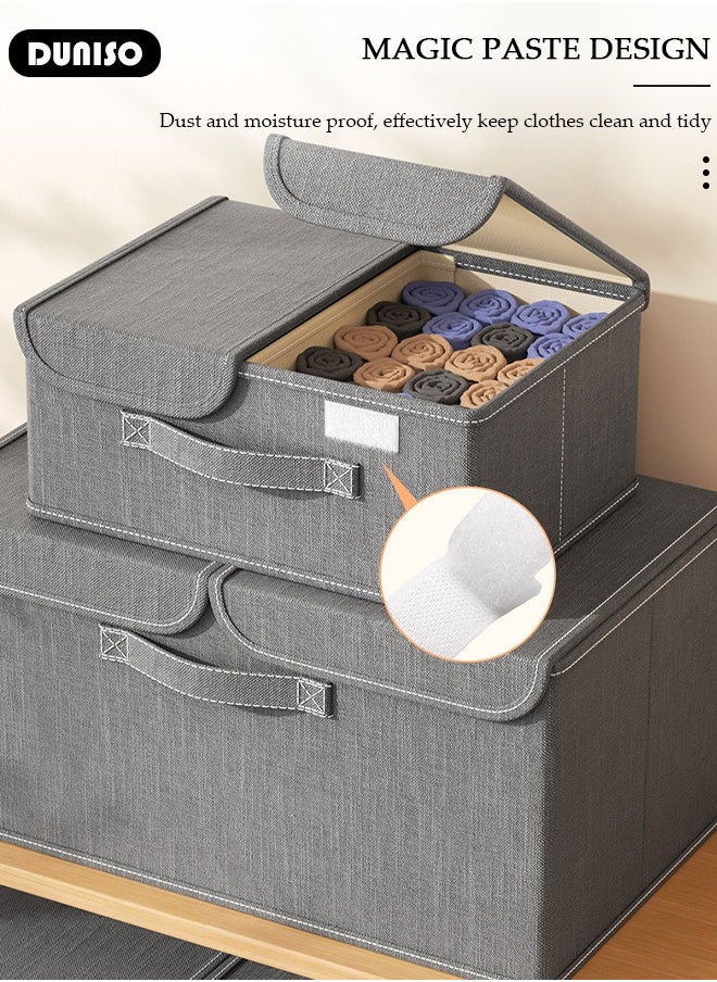 DUNISO 2pcs Foldable Closet Storage Organizer with lid,Wardrobe Clothes Organizer For Organizing Clothing, Sheets, Toys, Books,Washable Closet Storage Boxes with Carrying Handles Cube Stackable Storage Bin for Home Bedroom Office  - Image 2