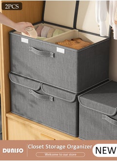 DUNISO 2pcs Foldable Closet Storage Organizer with lid,Wardrobe Clothes Organizer For Organizing Clothing, Sheets, Toys, Books,Washable Closet Storage Boxes with Carrying Handles Cube Stackable Storage Bin for Home Bedroom Office  - Image 1