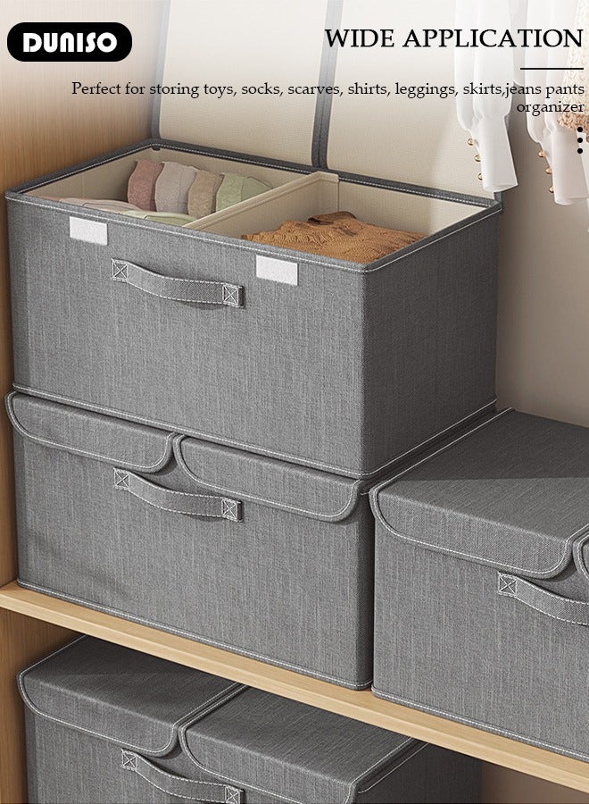DUNISO 2pcs Foldable Closet Storage Organizer with lid,Wardrobe Clothes Organizer For Organizing Clothing, Sheets, Toys, Books,Washable Closet Storage Boxes with Carrying Handles Cube Stackable Storage Bin for Home Bedroom Office  - Image 2