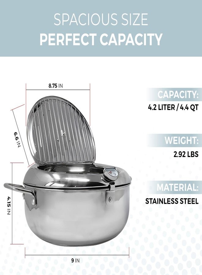 Alpha Living SDF-04 Deep Fryer Pot - 11-Inch Stainless Steel Frying Pot with Oil Thermometer - Ideal for Deep Frying Chicken, Fries, Mini Donuts, Tempura & More - Frying Pan for Home Use - Image 4