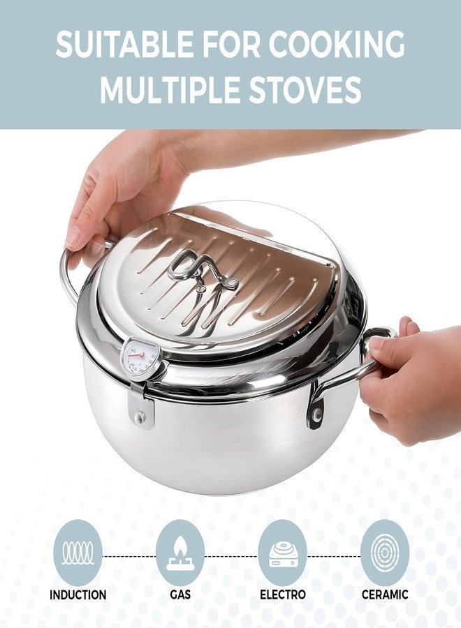 Alpha Living SDF-04 Deep Fryer Pot - 11-Inch Stainless Steel Frying Pot with Oil Thermometer - Ideal for Deep Frying Chicken, Fries, Mini Donuts, Tempura & More - Frying Pan for Home Use - Image 5
