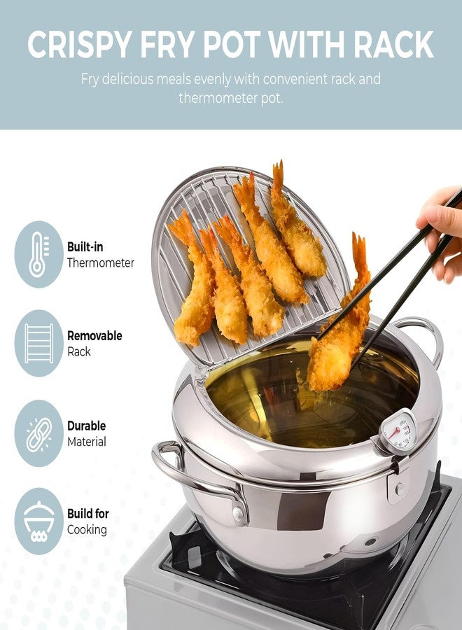 Alpha Living SDF-04 Deep Fryer Pot - 11-Inch Stainless Steel Frying Pot with Oil Thermometer - Ideal for Deep Frying Chicken, Fries, Mini Donuts, Tempura & More - Frying Pan for Home Use - Image 3