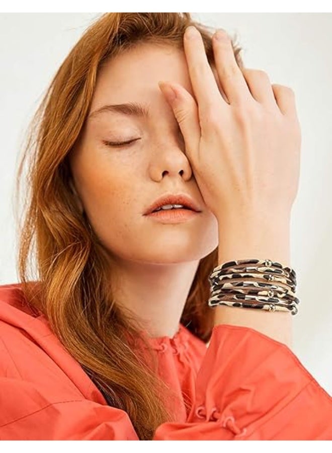 Goolsky Lady's Fashionable Leopard Print PU Leather Bracelet with Plating - Boho Leopard Multi-Layer Crystal Beads Cuff Bracelet Jewelry - Image 3