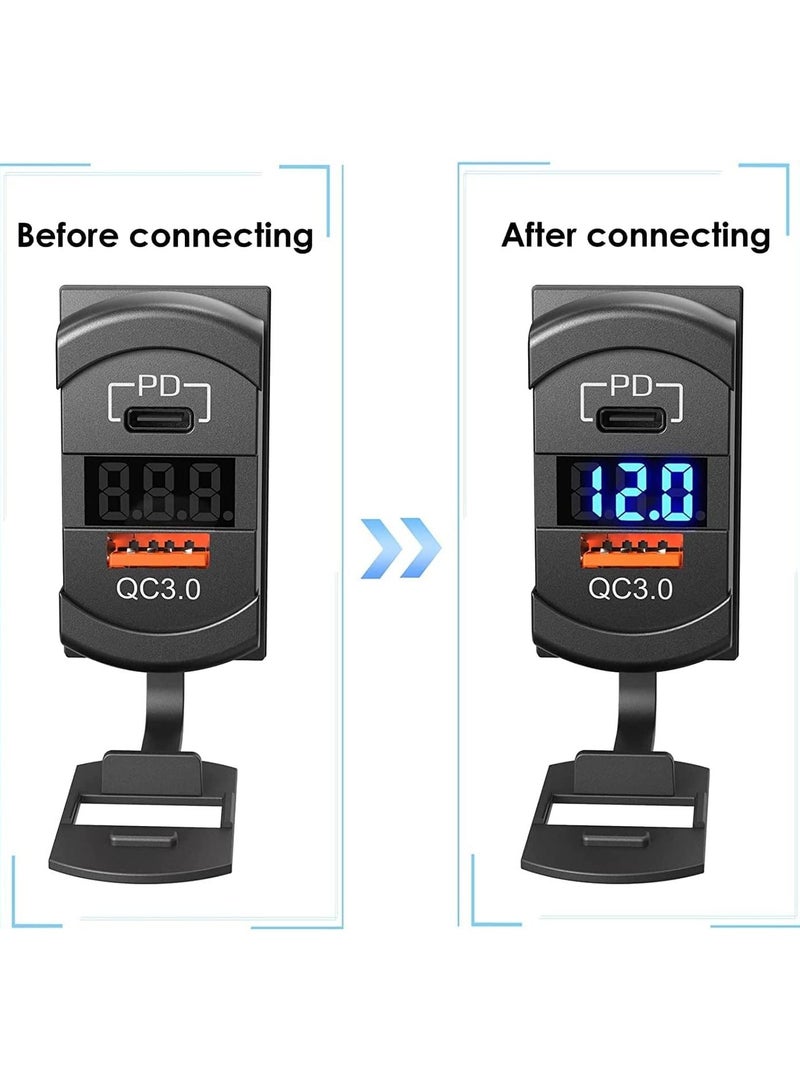 Y&D USB C Car Charger Socket Rocker Style Switch Replacement, Dual PD and QC3.0 12V/24V Panel Mount Outlet with LED Voltmeter for Boat Marine Truck Bus Off Road Vehicles RV Golf Cart, etc.  - Image 3